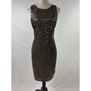 Badgley Mischka Mark & James Sequin Dress Black Gold Size Large Sleeveless